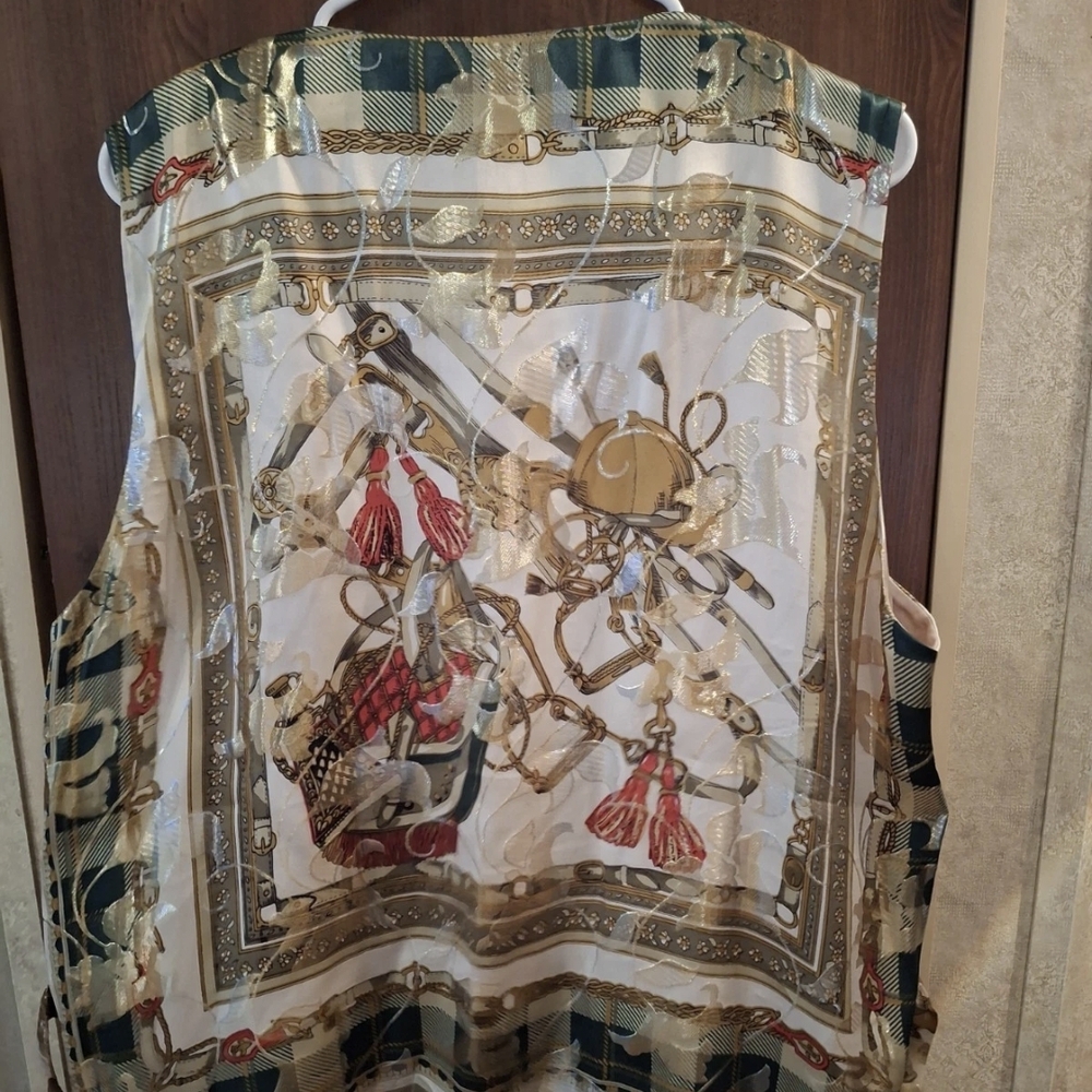 VTG Ceta Dolce Silk Vest 2XL Couture Horse Polo Derby Luxury Old Money Club Rave